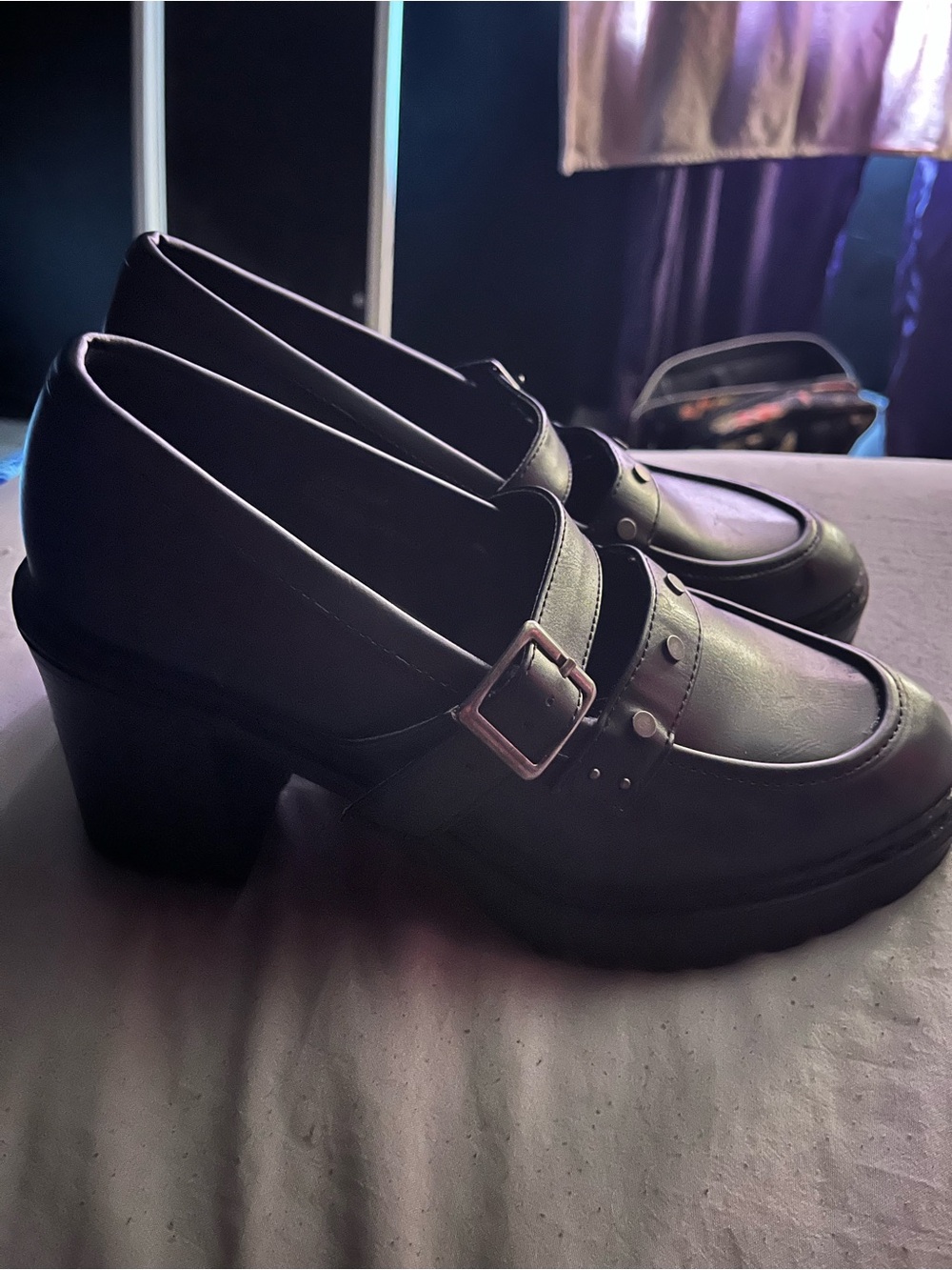 Report Black Chunky Mary Jane Platform Loafers